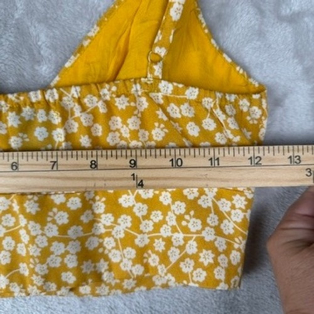 Yellow Floral Crop Top Button Front Adjustable Straps Women's Size S - Picture 3 of 5